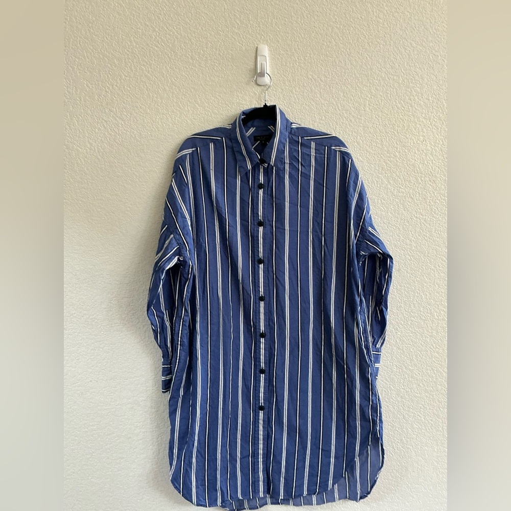 Rag and bone blue white, black striped shirt, dress long sleeve size medium - Picture 2 of 9
